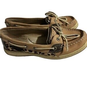 Sperry Top-Sider Boat Shoe Leopard Print Size 6.5 Leather
